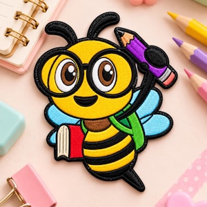 Bee Embroidered Patch, Busy Bee Student Iron On Badge, Teacher Appreciation Gift