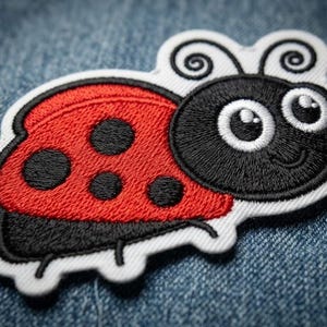 Ladybug Iron-On Patch, Embroidered Red Beetle Applique, Whimsical Insect Badge