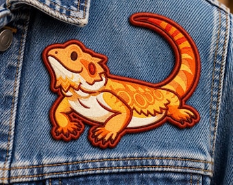 Bearded Dragon Patch, Orange Lizard Embroidered Patch, Reptile Applique