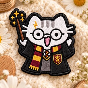 Wizard Cat Patch, Magic School Embroidered Patch, Cute Fantasy Cat Applique immagine 7