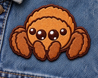 Jumping Spider Patch, Brown Spider Embroidered Patch, Kawaii Arachnid Applique