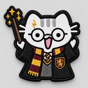 Wizard Cat Patch, Magic School Embroidered Patch, Cute Fantasy Cat Applique