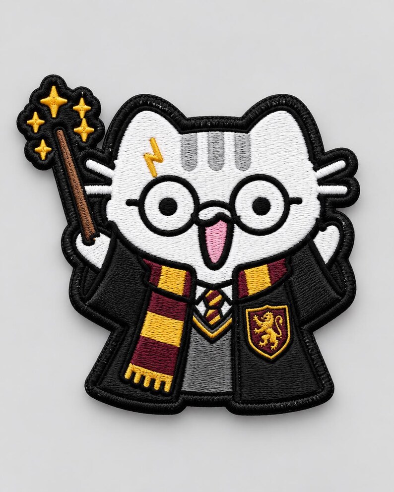 Wizard Cat Patch, Magic School Embroidered Patch, Cute Fantasy Cat Applique immagine 1