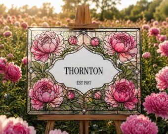 Peony Stained Glass Panel Template | 20x16 Editable Canva Design (Digital Download)