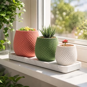 Spiralplanter STL-fil | Modern 3D-suckulentkruka med bricka (digital nedladdning)
