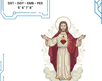 Sacred Heart Jesus Embroidery Design, Catholic Faith Stitch File (Digital Download)