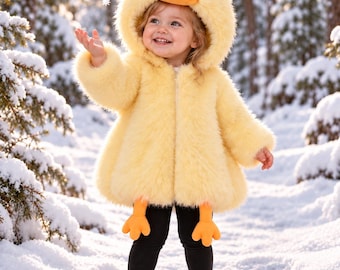Toddler Duck Costume Cape, Yellow Fluffy Hooded Poncho, Duckling Outfit for Halloween and Dress Up