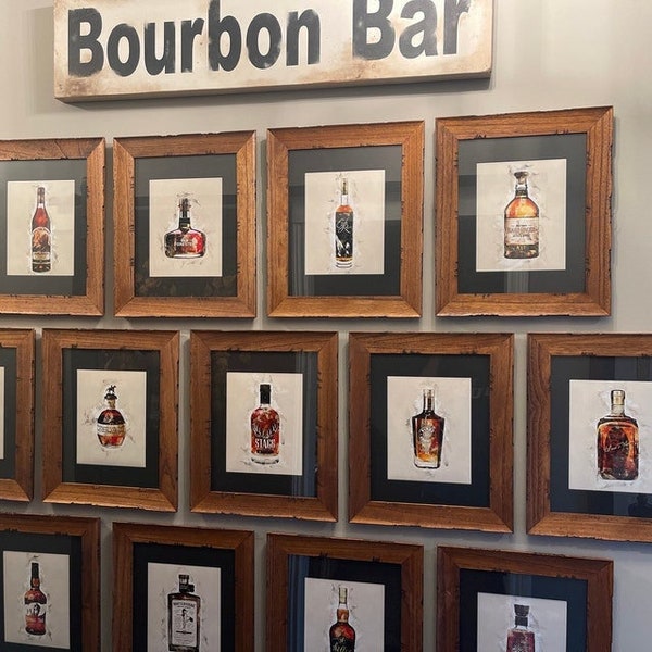 ANY 4 PRINTS of your choice - Home Bourbon Bar Decor - Bourbon Whiskey Bar - Original Wall Art Decor