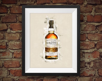 Whisky escocés de pura malta de barril triple Balvenie de 25 años: decoración de pared original