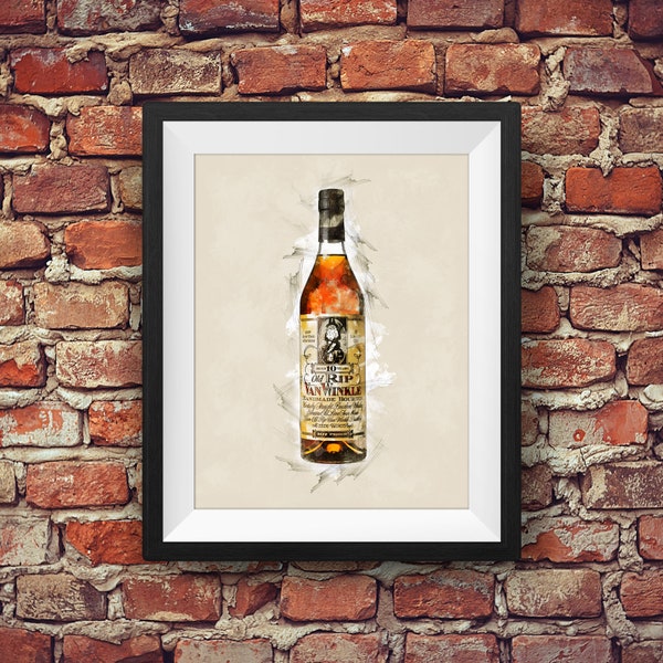 Old Rip Van Winkle Handmade Bourbon 10 year Kentucky Bourbon Whiskey - Original Wall Art Decor