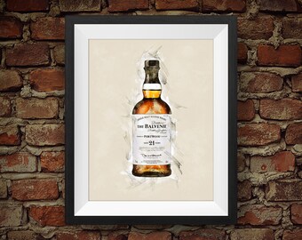 The Balvenie 21 años PortWood Whisky escocés de pura malta - Decoración original de arte de pared