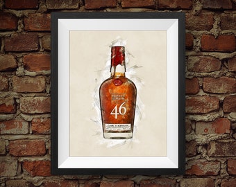Whisky bourbon Kentucky Straight Maker's Mark 46 Cask Strength, hecho a mano - Decoración de pared original