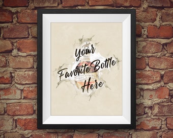 Personalized Spirits & Liquor Bottle design - 16x20 print made to order - Original Wall Art Decor