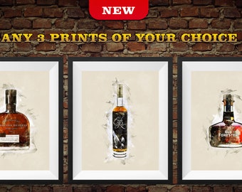 ANY 3 PRINTS of your choice - Bourbon Whiskey - Original Wall Art Decor