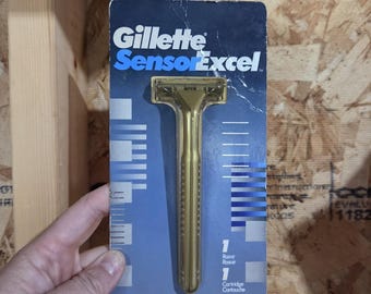 Vintage GILLETTE 1993 Sensor Excel Razor Metal Handle Blade Shaver GOLD USA