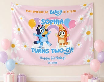 Pancarta de cumpleaños infantil personalizada, tapiz con nombre personalizado, decoración de fiesta inspirada en perros de dibujos animados.