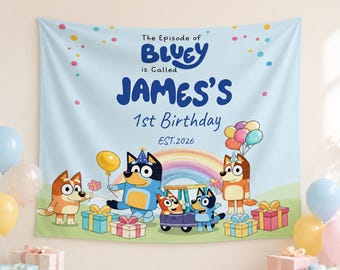 Custom Cartoon Dog Family Kids Birthday Tapestry Personalized Name Party Backdrop Banner