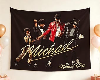 Gepersonaliseerde banner muzieklegende, aangepaste naam wandtapijt achtergrond, king of pop esthetische muur hangen, retro dans thema feestdecoratie