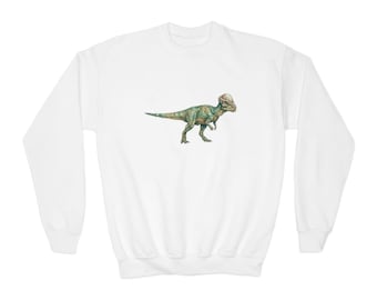 Kids Dinosaur Crewneck Sweatshirt — Watercolor T-Rex & Brachiosaurus Designs