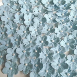 LIGHT BLUE GUMPASTE Blossoms    Cake Topper and Cupcake Decorations    Blue Sugar Paste Blossoms