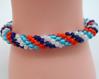 MULTI COLOR KUMIHIMO Beaded Bracelet   Navy Orange Turquoise White Kumihimo Bracelet   Handmade Multi Color Bracelet