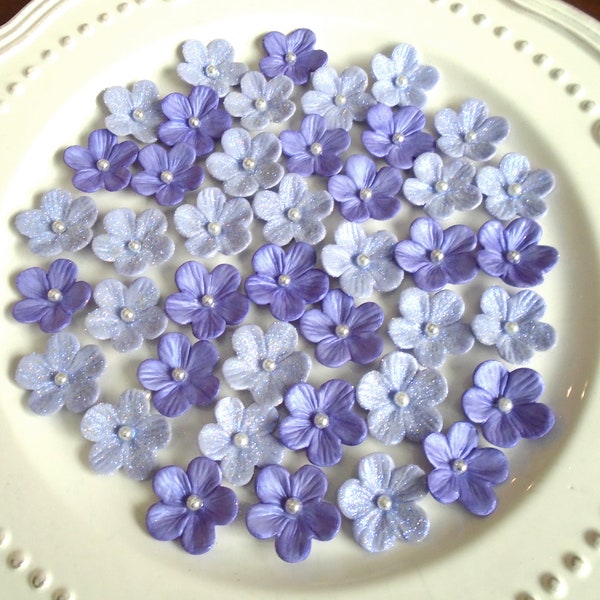 VIOLET 2-TONE GLITTER Gum Paste Blossoms. 30 Violet Cake Topper Cupcake Decorations   Violet Mix Sugar Glitter Paste Blossoms