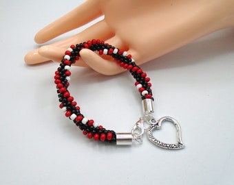 KUMIHIMO BEADED BRACELET   Multicolor Beaded Bracelet    Black Red White Beaded Charm Bracelet