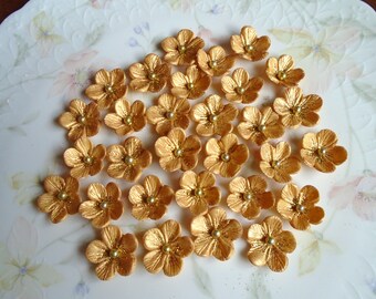 GOLD Gum Paste Blossoms 30 GOLD Sugar Paste Cake Topper and Cupcake Decorations    GOLD Gum Paste Blossoms