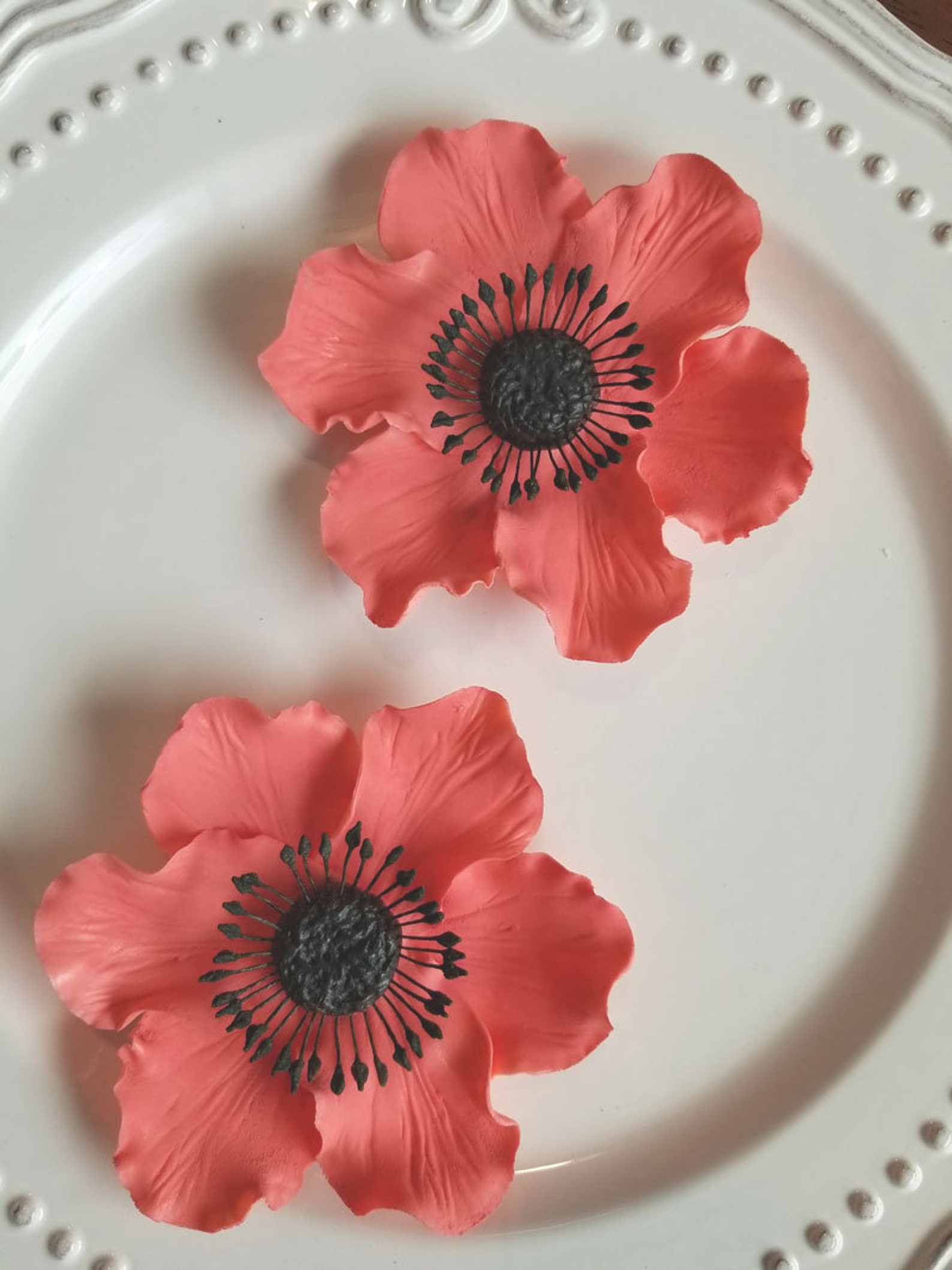Gum Paste ANEMONES TANGERINE Flowers / Set of 2 / Edible Cake Etsy