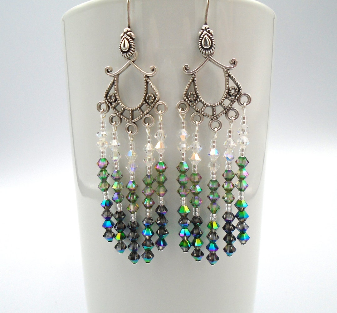 GREEN AB CRYSTALS Chandelier Earrings Green Ombre Crystal Earrings