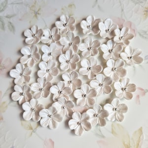 PEARLY WHITE Gum Paste Blossoms with White or Silver Sugar Pearl, Pearly White Gum Paste Blossoms