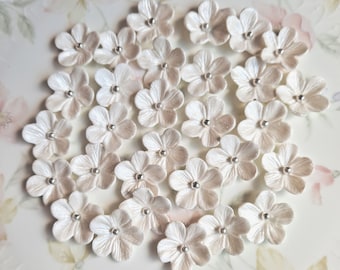 PEARLY WHITE Gum Paste Blossoms with White or Silver Sugar Pearl, Pearly White Gum Paste Blossoms
