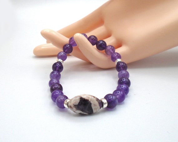 Amethyst Bead Stretch Bracelet with Accent Amethyst Bead Stretch Bracelet with Accent