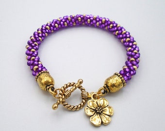 Lovely MAGENTA and GOLD KUMIHIMO Beaded Bracelet Woven Bracelet Handmade Kumihimo Bracelets