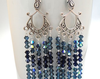 MONTANA BLUE AB Crystals Chandelier Earrings     Dark Blue Crystal Chandelier Earrings     Deep Blue Crystals Chandelier Earrings