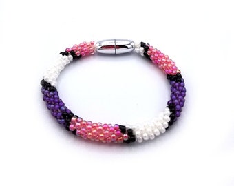 KUMIHIMO BEADED BRACELET Pink Purple Black and White Woven Bracelet Handmade