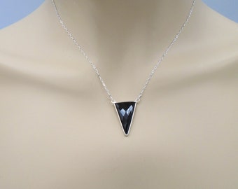 BLACK ONYX PENDANT Necklace Sterling Silver Black Onyx Necklace 16 to 18 inch adjustable