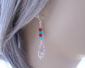 TURQUOISE and CORAL Earrings Sterling Silver Turquoise and Coral Earrings