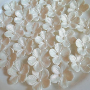 MOTHER OF PEARL Gum Paste Blossoms   30 Mother of Pearl Sugar Paste Flowers   Mother of Pearl  Gumpaste Blossoms