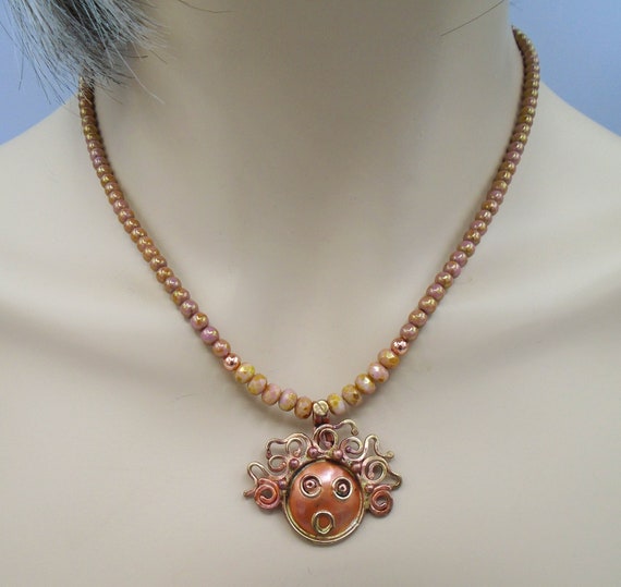 CZECH Glass Opaque Rose Beaded Necklace With PATRICIA HEALEY