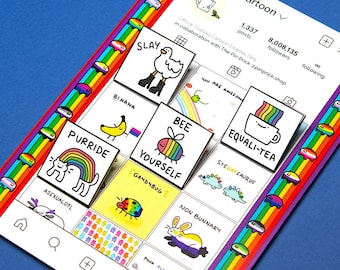 Pride Pun 4-Pin Bundle — Teabag Cartoon Enamel Badges — Queer Gay Subtle LGBT Badge Bisexual Lesbian Bi Trans Ally Support Rainbow Flag Gift