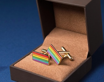 Rainbow Pride Cufflinks — Gay Groom Wedding Suit Groomsmen Gift Bachelors Party Queer Formal Accessory Prom Shirt Bow Tie Clip Jewelry Lapel