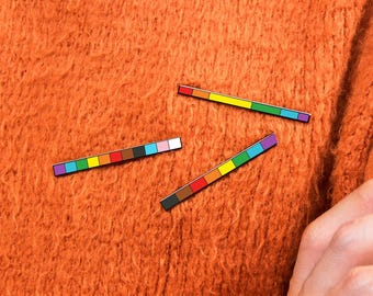 Rainbow Rod Enamel Pins — Abstract Gay Pride Queer Flag LGBT Progress Lesbian Bisexual Badge Narrow Long Subtle Tote Bracelet Jewelry Ring