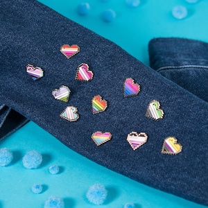 LGBT Pixel Heart Pride Pins — Subtle Gay Rainbow Flag Gaymer Gift Queer Art Trans Enby Safe Space Bi Lesbian Badge Sticker Patch Bracelet