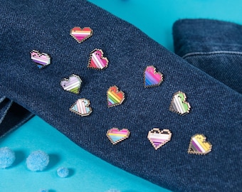 LGBT Pixel Heart Pride Pins — Subtle Gay Rainbow Flag Gaymer Gift Lesbian Queer Art Trans Enby Safe Space Bi Badge Sticker Patch Bracelet