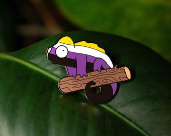 Non-Binary Queer Chameleon Pin — Official Merchandise LGBT Cute Lizard Enby Pride Badge @queeeerchameleon @itsqueerchameleon by Amee Wilson