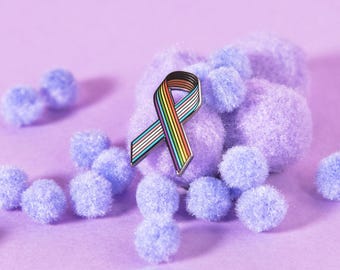 Rainbow Cancer Awareness Ribbon Pin — Charity LGBT Lapel Badge Survivor Remembrance Breast Brooch Gay Lesbian Progress Inclusive Pride Flag
