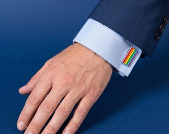 Rainbow Pride Cufflinks — Gay Civil Union Wedding Business Suit Groomsmen Groom Gift Queer Formal Accessory Shirt Bow Tie Clip Jewelry Lapel