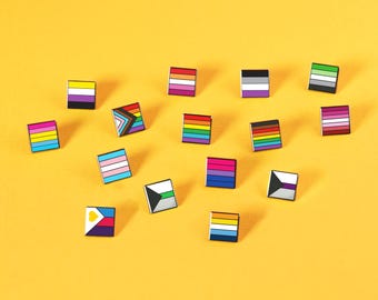 Mini LGBT Pride Pins — Square Rainbow Flag Small Queer Badge Lesbian Gay Bisexual Trans Rights Safe Space Support Bracelet Earring Lanyard