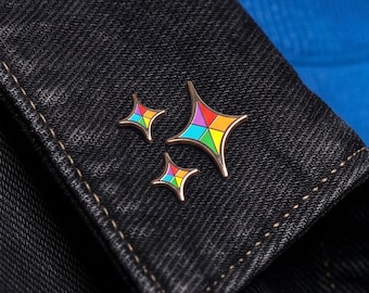 Rainbow Sparkle Emoji Pin — Small Filler 3-Piece Badge Gold Glitter Nails Shiny Star Sparkly Icon Twinkle Kawaii Style Fashion Earring Patch